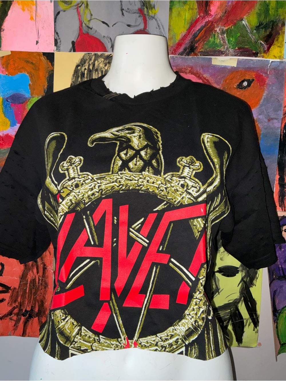 Black Slayer Graphic Band Tee - Distressed Short Sleeve Shirt